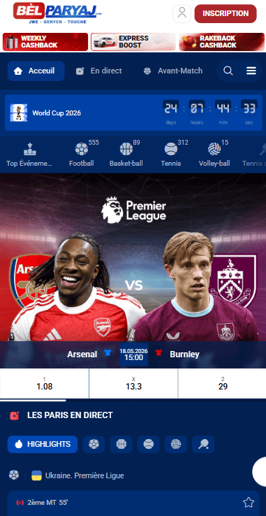 Liste des sports et compétitions sur l'application Bel Paryaj — football, basketball, tennis, eSports